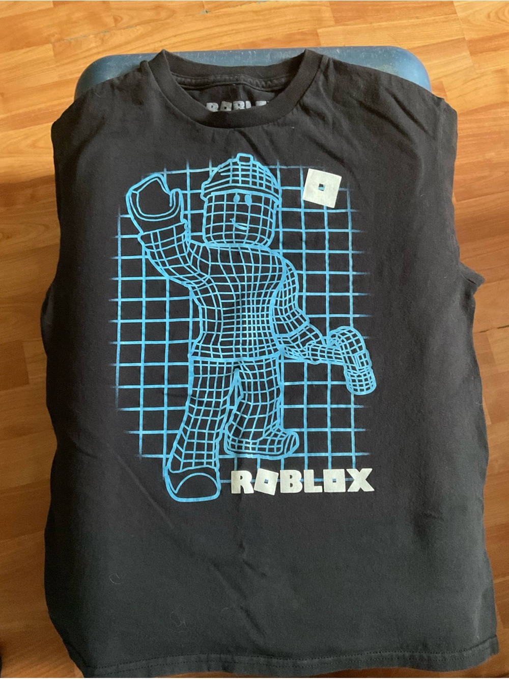 Roblox Kids' Black Tee with Blue Grid Character